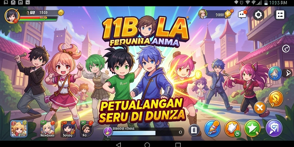 Screenshot gameplay 11BOLA menampilkan pertempuran seru dengan karakter Anime.