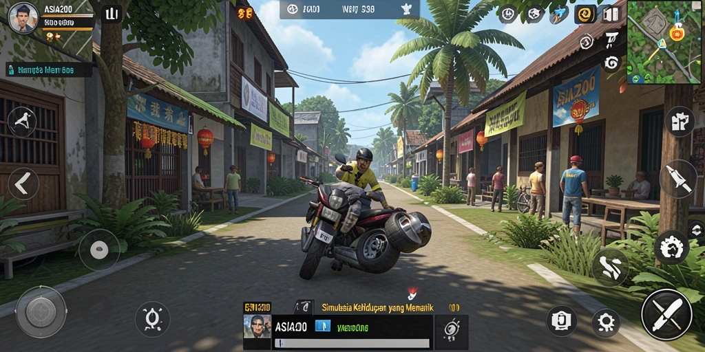 Screenshot utama ASIA200 menunjukkan gameplay interaktif dan kustomisasi karakter.