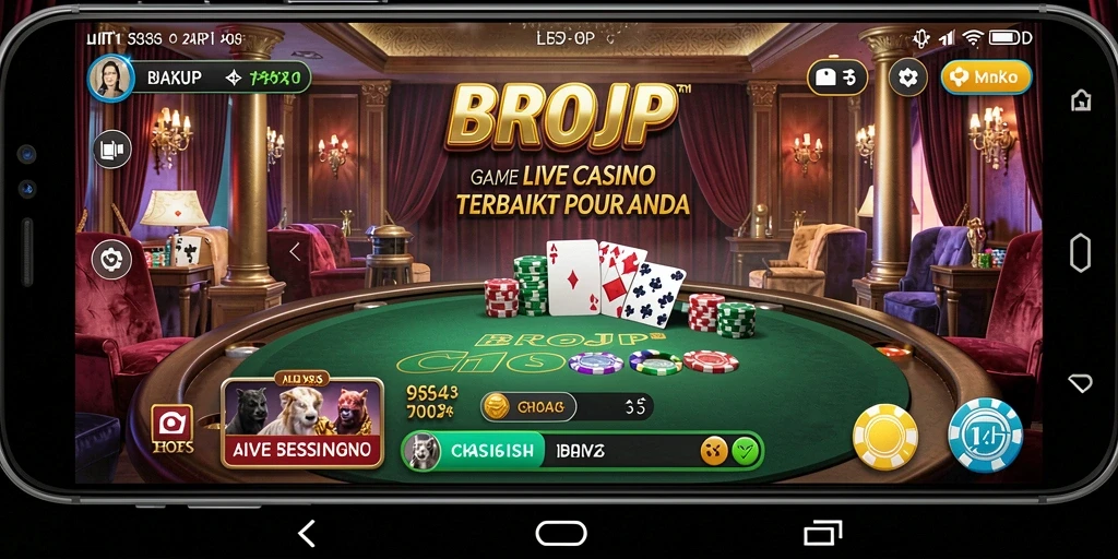 Tampilan gameplay <strong>BROJP</strong> dengan dealer profesional dalam suasana Live Casino.