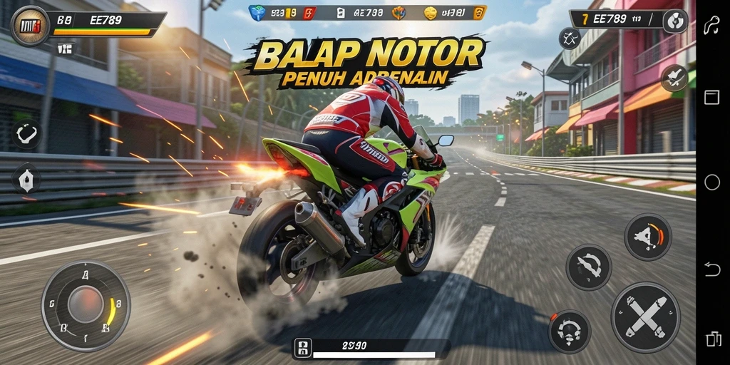 Tangkapan layar menunjukkan aksi balap motor yang mendebarkan dan grafis yang memukau.