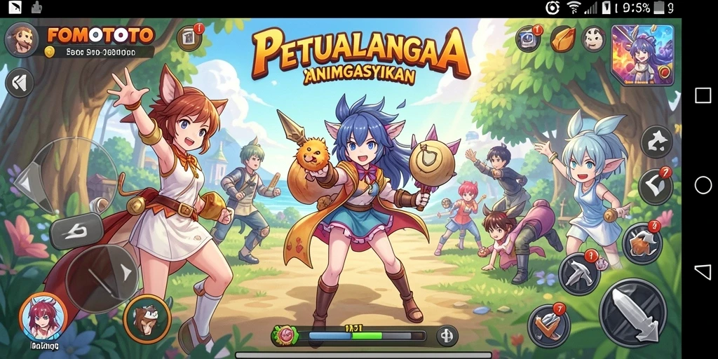 Screenshot FOMOTOTO menampilkan aksi seru dalam dunia anime.