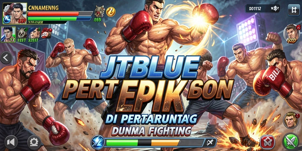 Tampilan seru pertarungan dalam JTBLUE dengan grafis memukau.