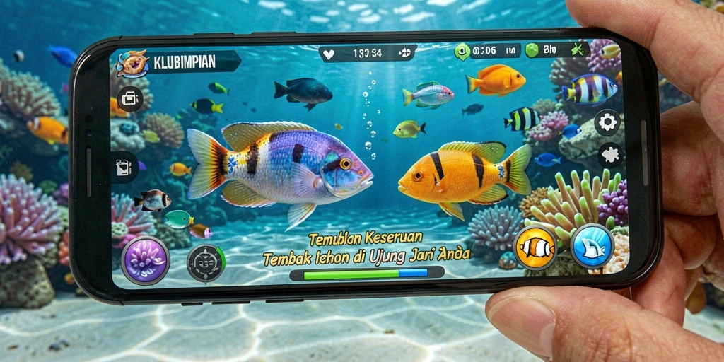 Screenshot gameplay KLUBIMPIAN menampilkan perburuan ikan yang seru.