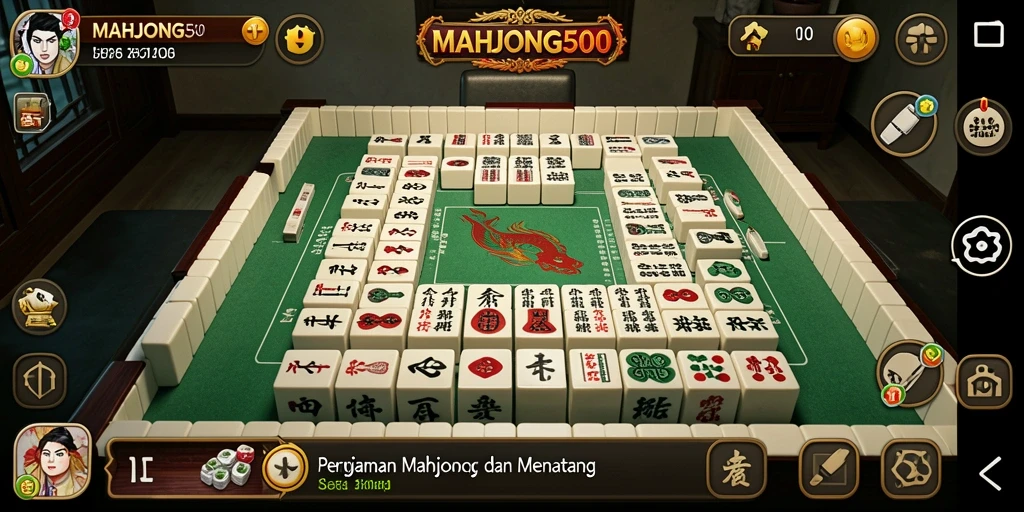 Screenshot gameplay MAHJONG500 dengan suasana Mahjong yang menawan.