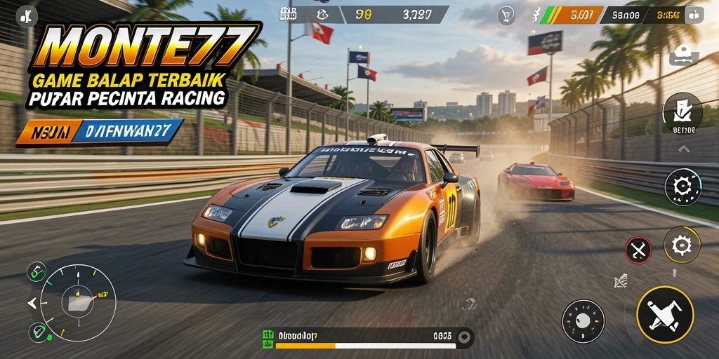 Screenshot gameplay <strong>MONTE77</strong> menampilkan aksi balap yang mendebarkan.
