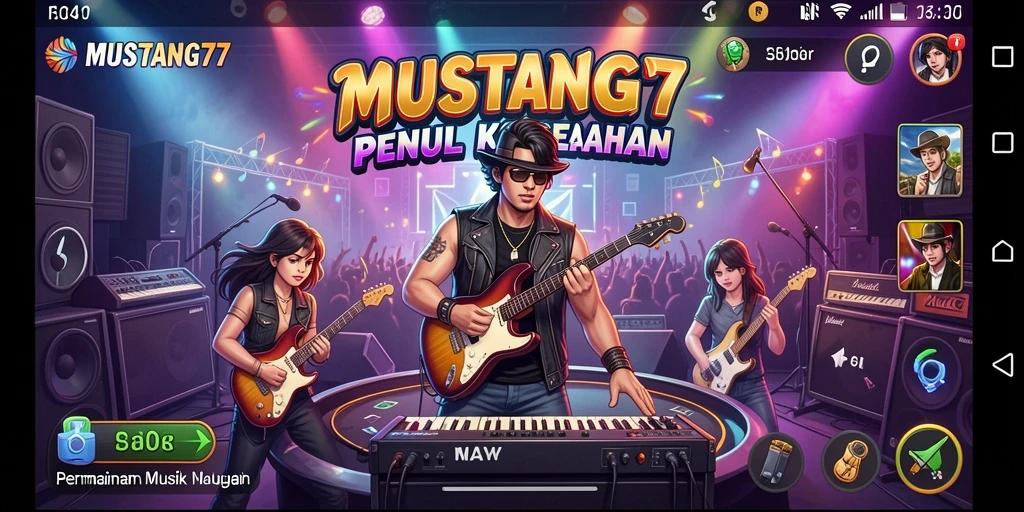 Tampilan gameplay MUSTANG77 dengan keseruan berinteraksi musik.