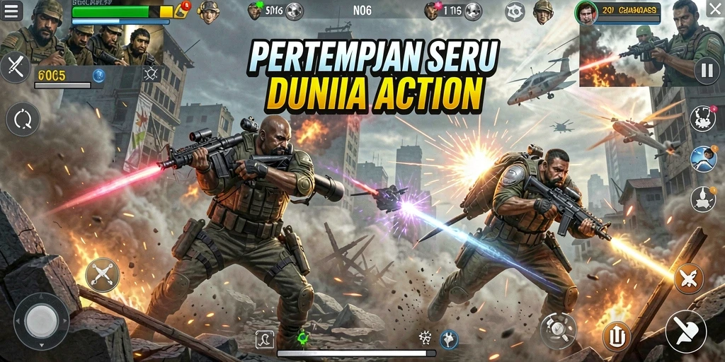 Screenshot N06 menunjukkan aksi intens dan karakter yang dinamis di tengah pertempuran.