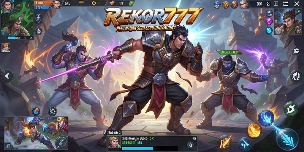 Screenshot gameplay REKOR777 menampilkan pertarungan mendebarkan antar tim.