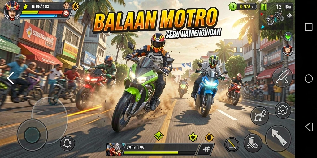 Tampilan gameplay SOBATGAMING saat balapan motor yang seru.