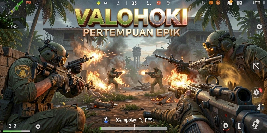Tampilan gameplay seru VALOHOKI dengan aksi FPS intens.